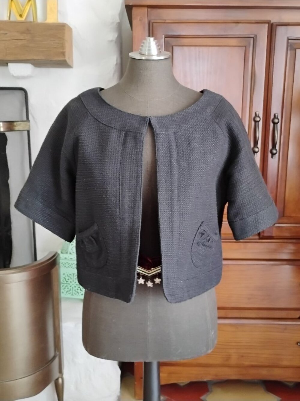 Vintage 2002 Target Mossimo Black Sparkle Cropped Cape Jacket Size L